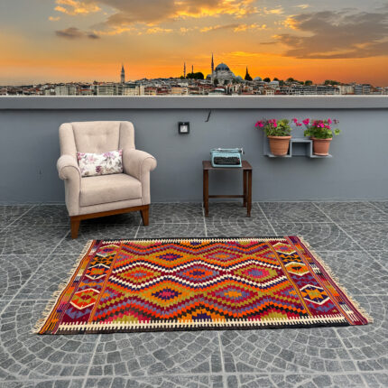 Vintage Antalya Kilim Comb Motif 3.84x5.58 ft nomarugs 1