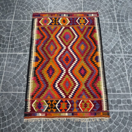 Vintage Antalya Kilim Comb Motif 3.84x5.58 ft nomarugs 2