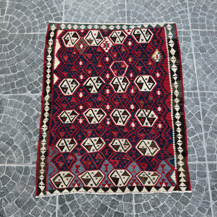Vintage Van Kilim Hair Tie Motif 4.07x4.86 ft nomarugs 2
