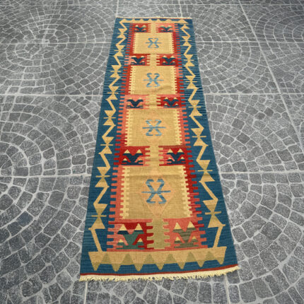 Vintage Denizli Kilim Runner Rugs 2.30x6.60 ft nomarugs 2